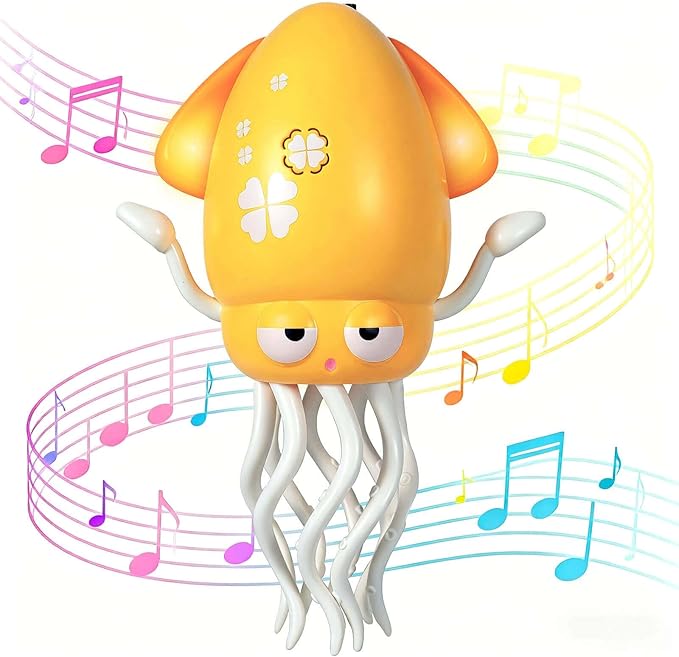 Dancing Octopus Baby Toy - Electric Crawling Octopus Tummy Time Toy - USB Rechargeable Dancing Musical Squid Toys with Lights, Birthday Gifts for 3 4 5 6 Year Old Boys Girls, Funny Desk Decor (Yellow)
