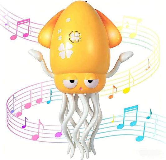 Dancing Octopus Baby Toy - Electric Crawling Octopus Tummy Time Toy - USB Rechargeable Dancing Musical Squid Toys with Lights, Birthday Gifts for 3 4 5 6 Year Old Boys Girls, Funny Desk Decor (Yellow)