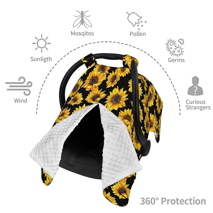 KiuLoam Sunflower Black Baby Car Seat Canopy, Nursing Cover Breastfeeding Scarf, Stretchy Soft Breathable Infant Carseat Cover for Babies Boys Girls