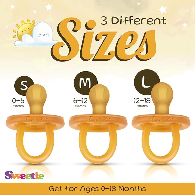 SWEETIE Rubber Pacifier Natural Rubber Pacifier Rounded (Natural Color, 12-18 Month)