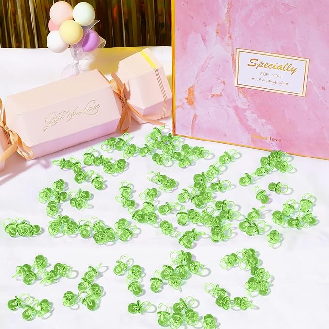 200 Pieces 0.86 Inch Baby Pacifier Baby Shower Plastic Pacifier for Baby Shower Pacifier, Baby Shower Gender Show Party Decoration DIY Birthday Party Gift (Green)