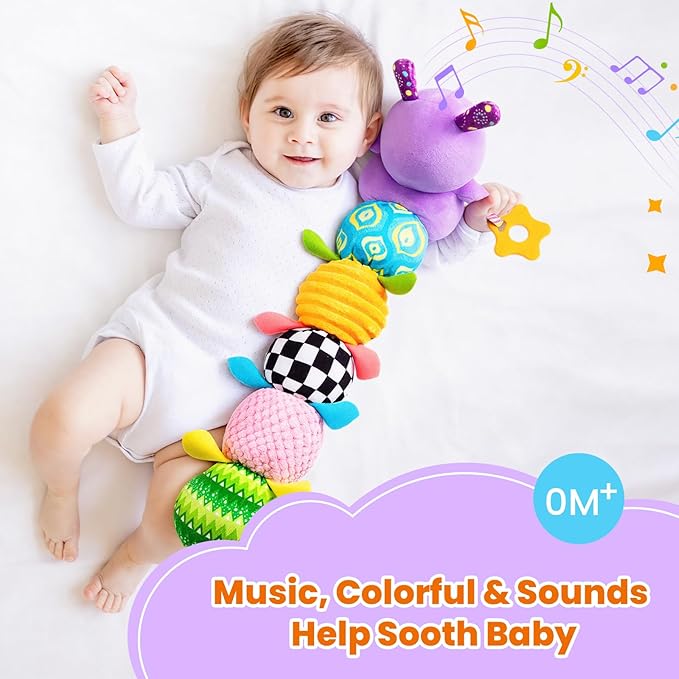 Baby Toys 0-6 Months, Washable Baby Musical Caterpillar Toys with 10 Kid's Song,Rattles,BabyTeething Toys,Suitable for 0-6, 6-12 Months Infant Tummy Time Toy,Newborn Baby Boy&Gril Scensory Gifts