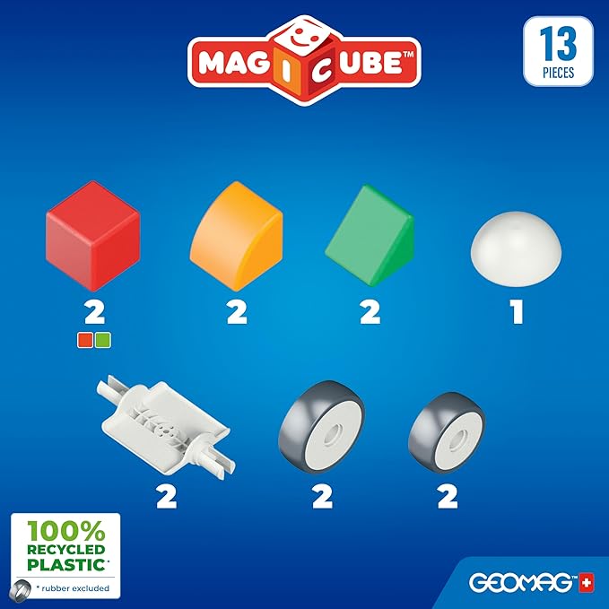 Geomag Magicube 13pcs Magnetic Blocks - Magnetic Building Blocks for Toddlers 1-3, Montessori Toys for 1+ Year Old, Autism Sensory Product, Magnets for Kids