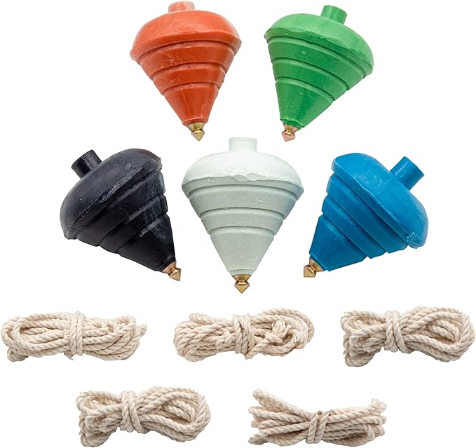 Spinning Top Trompo – 5 -Pack Carved Spinning Tops – Sturdy Steel Point for Enhanced Stability – Exquisite Craftsmanship – Ideal for Beginners and Intermediates – Trompos de Mexico (Colors May Vary).