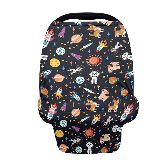 GIFTPUZZ Space Planet Multi-Use Car Seat Covers & Nursing Cover - Versatile Carseat Canopy for Privacy Protection, Breastfeeding, Shopping Cart & Stroller Covers - Infinity Scarf Design for Moms