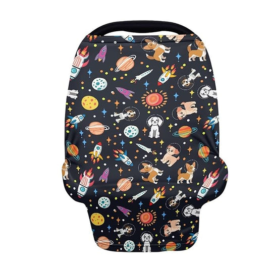 GIFTPUZZ Space Planet Multi-Use Car Seat Covers & Nursing Cover - Versatile Carseat Canopy for Privacy Protection, Breastfeeding, Shopping Cart & Stroller Covers - Infinity Scarf Design for Moms