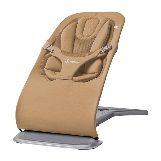 Ergobaby Evolve 3-in-1 Bouncer Seat for Babies and Toddlers 5.5-25lbs - Multi Position Baby Rocker Seat with Adjustable Heights, Secure Harness, Newborn Insert - Camel