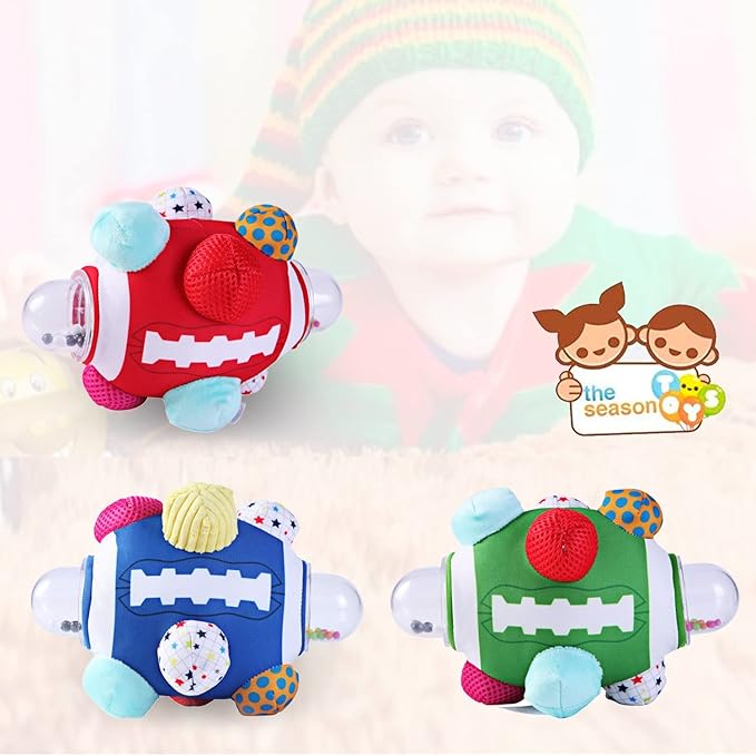 Football Bumpy Ball for Baby Cognitive Developmental, Baby Boys & Girls - Newborn to 36 Months Sensory Football Rattle Toy
