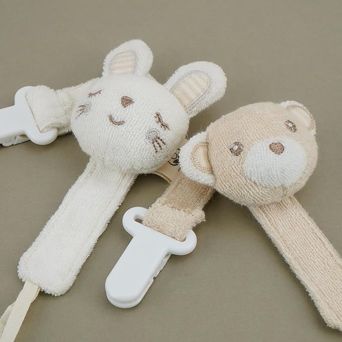 Pacifier Clip, 2 Pack Baby Pacifier Holder for Boys and Girls Fits Many Pacifiers & Baby Teething Toys, Ideal Baby Gift (Elephant & Bear)