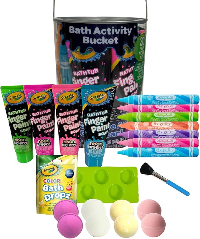 Crayola Bath Activity Bucket, 30 Piece Neon Set