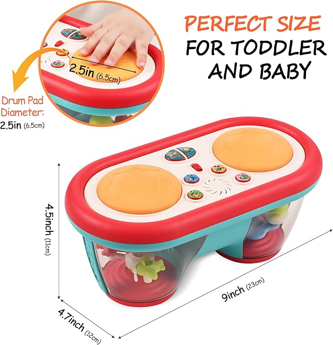 Baby Toys for 6-18 Months, Musical Drum, Light Up, Tummy Time, Baby Gifts