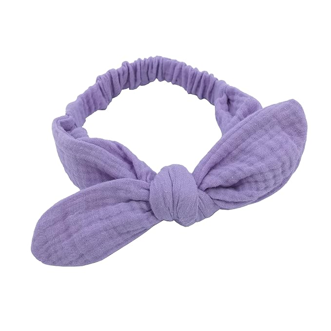 Sugarmelon Original Cotton Gauze Headband for Newborn Toddler Infant Baby Girl Kids Muslin Cotton Hair Bow Headbands Turban Elastic Hair Bands (2 pcs Orchid)