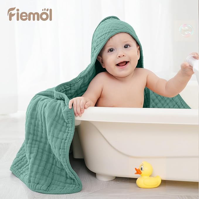 Baby Bath Towels, 100% Muslin Cotton Hooded Baby Towels for Newborn, 2 Pack Baby Towels with Hood for Infant Toddler and Kids, Large 32x32Inch, Soft and Absorbent