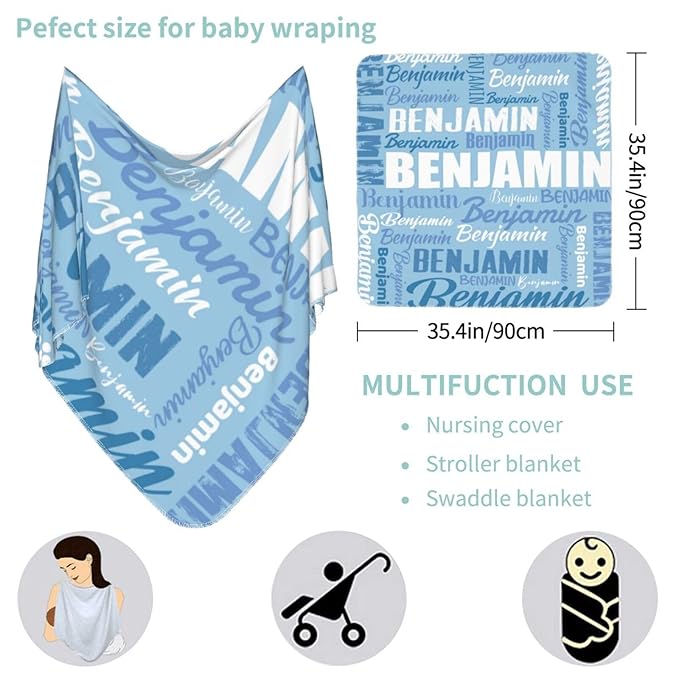 Personalized Baby Car Seat Cover for Boys Girls, Custom Monogram Nursing Covers for Breastfeeding with Name, Infant Stroller Cover, Optional Baby Bib, Baby Swaddle Set for Newborn Infant