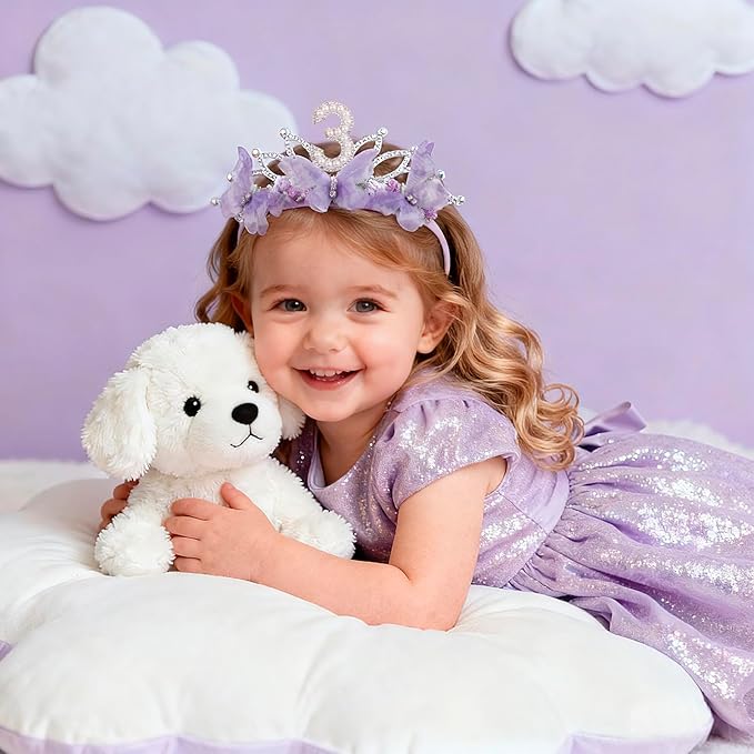 cherrboll Baby Girl Birthday Crown Floral Headband, Soft Flower Head Wrap Tiara Hairband for 1-3 Years Old Toddlers Kids 3rd Birthday Party Dress Photo Decoration