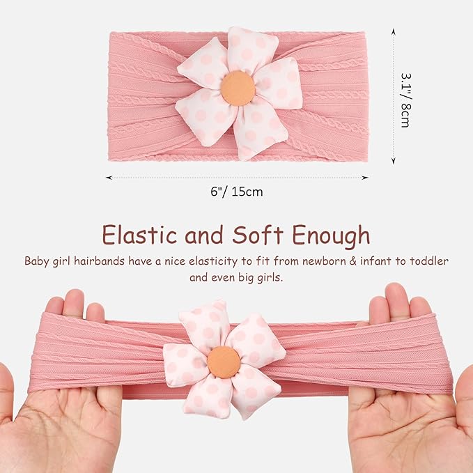 AQOKKA Baby Flower Headbands Nylon Baby Girl Headbands Soft Handmade Hairbands Toddler Hair Accessories for Girls Baby Newborn Infant Kids