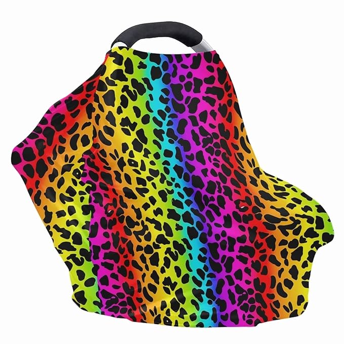 Youngerbaby Leopard Colorful Nursing Cover Carseat Canopy Car Seat Covers for Babies Mom Breastfeeding Scarf Infant Multi Use Cover for Baby Stroller Shopping Cart Feeding High Chair