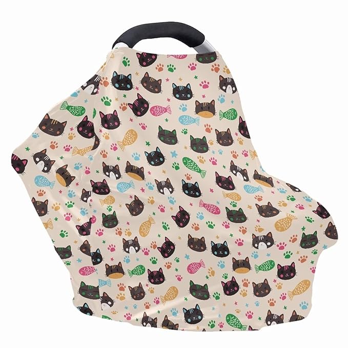 AFPANQZ Cats Design Car Seat Covers for Babies Stretchy Lightweight Soft Nursing Cover Breastfeeding Shield Carseat High Chairs Gender Neutral Shopping Carts Infant Baby Beanie and Bags