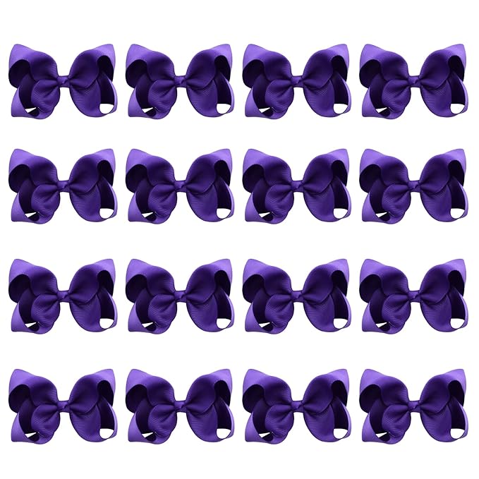 DEEKA 16 PCS 4" Hand-made Hair Bow Grosgrain Ribbon Solid Color Hair Bow Alligator Clips Hair Accessories for Little Teen Toddler Girls -Deep Purple