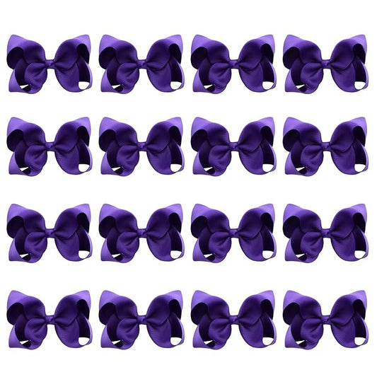 DEEKA 16 PCS 4" Hand-made Hair Bow Grosgrain Ribbon Solid Color Hair Bow Alligator Clips Hair Accessories for Little Teen Toddler Girls -Deep Purple