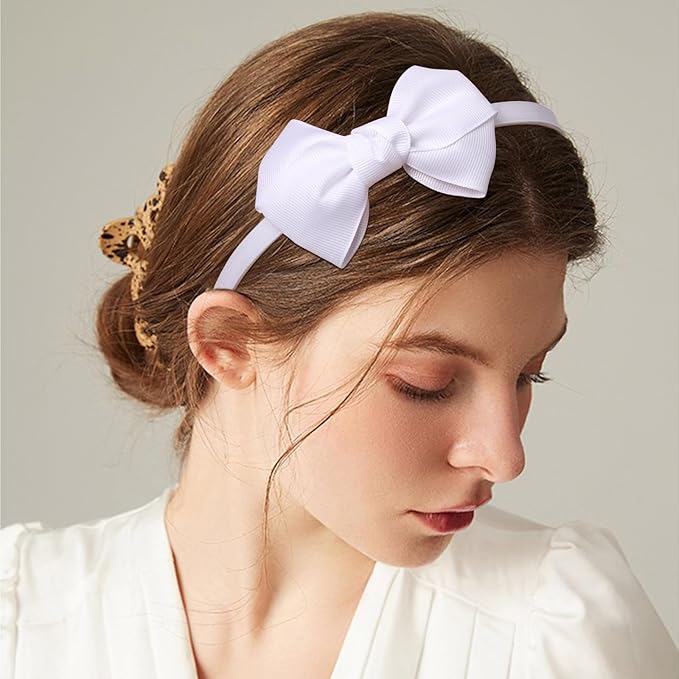 Grosgrain Ribbon Headbands with Bows for Toddler Girls and Babies, Includes Hair Hoops (20Pcs Hair Accessories)