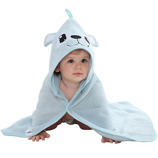 MICHLEY Bamboo Viscose Baby Hooded Bath Towel for Boys and Girls, 29.5 x 29.5 Inch Ultra-Soft and Quick-drying Infant Bath (Bear)