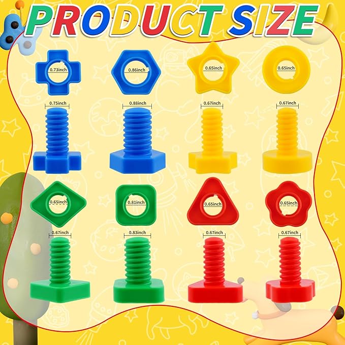 Bbiamsleep 40 Pcs Plastic Nuts and Bolts for Kids Fine Motor Skills Nuts and Bolts Toys Shapes Color Matching Toys for Sorting Counting Training Preschoolers(Random)