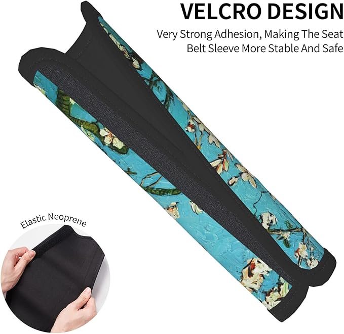 Bloom Flowers Print Seatbelt Pads Fits Cars Trucks SUV Sedans Sweat Absorption Car Seatbelt Strap Cover, Auto Interior Accessories Protector
