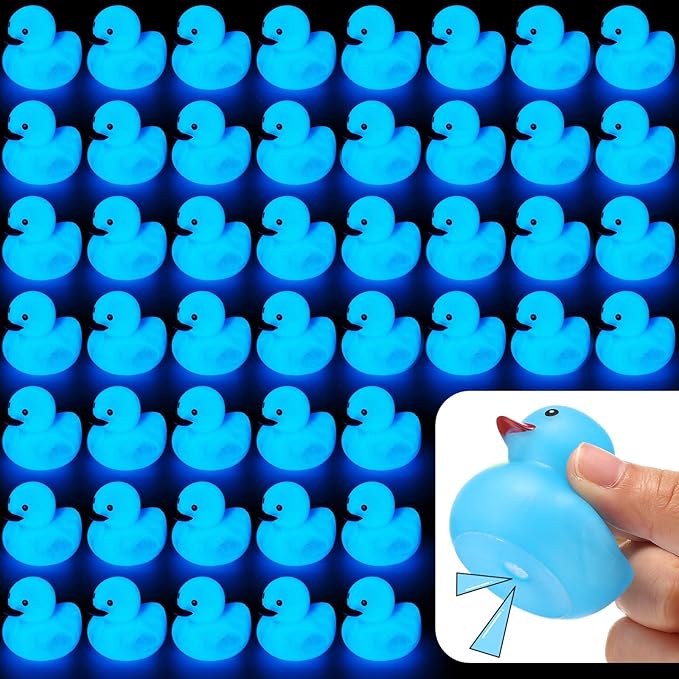 Tradder 50 Pcs 2 Inch Glow in The Dark Rubber Ducks Bulk Summer Rubber Float Ducks Light for Pool Bath Bathtub Autumn (Blue)