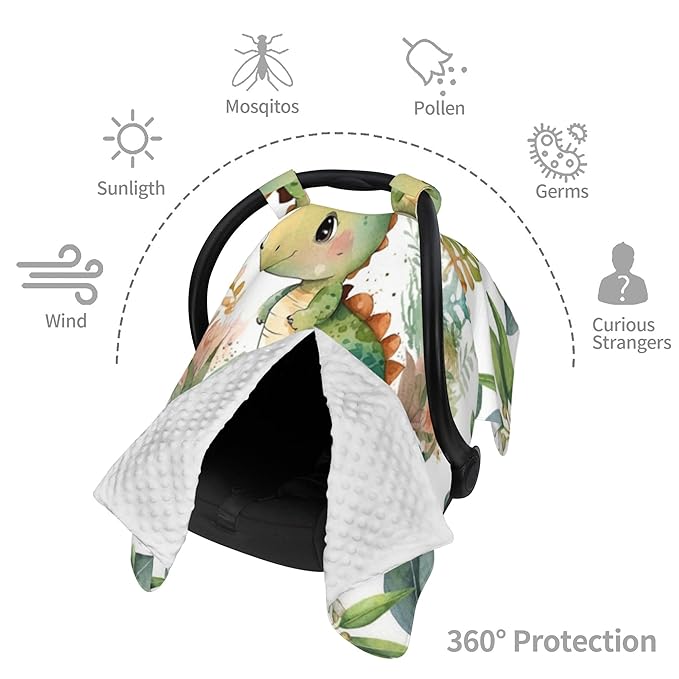 Personalized Winter Carseat Cover for Baby Custom Name Dino Car Seat Canopy for Newborn Baby Boys Girls 2 in 1 Mom Nursing Breastfeeding Covers Dinosaur Minky Baby Carrier Stroller Covers