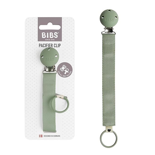 BIBS Pacifier Clip Ribbon - Secure Your Baby's Pacifier with Durable Polyester Webbing and Nickel-Free Metal Clip - Compatible with All BIBS Pacifiers - Sage
