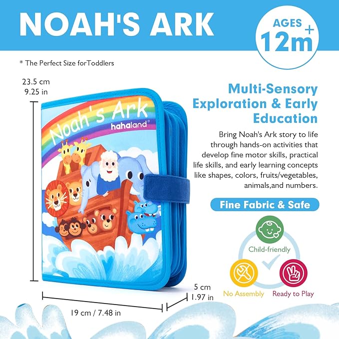 hahaland Noah's Ark Toy Busy Book for Toddlers 1-3 - Baptism Gifts for Boys Girls - Montessori Toys for 1 Year Old, Sensory Early Learning Educational One Year Old Boy Birthday Christian Church Toys
