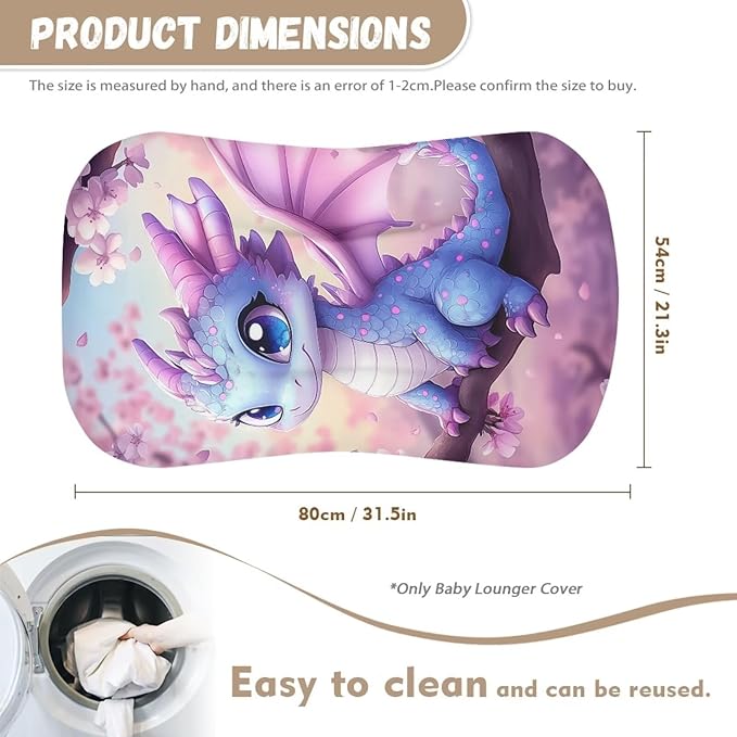 Dragon Snuggle Me Lounger Cover for Baby Boys and Girls, Cherry Blossoms Lounger Pillow Covers, Newborn Infant Nest Slipcover 31.5'' x 21.3''