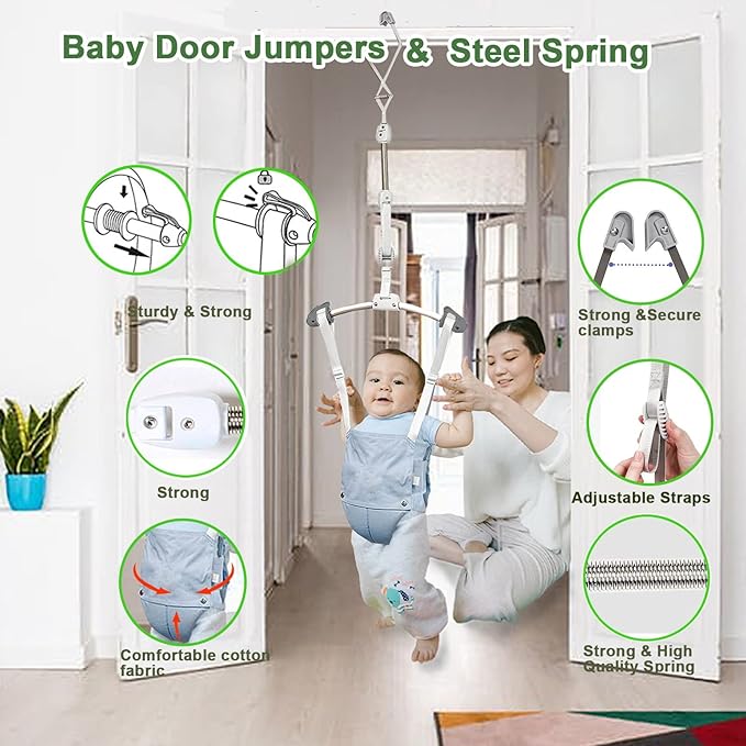 Baby Door Jumpers and Bouncers Exerciser Set with Door Clamp Adjustable Strap for Toddler Infant 6-24 Months CPC & CE Certified