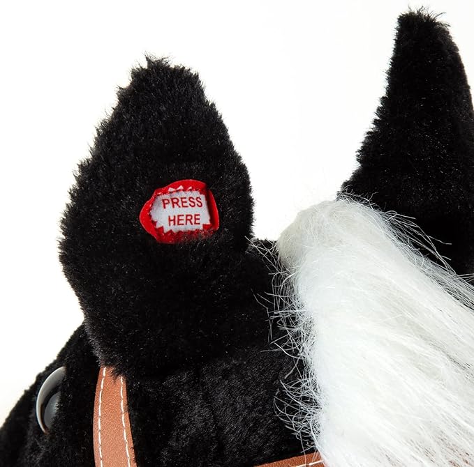 MUOVE 36'' Plush Horse Riding Stick , Handsewn Head, Sturdy Wood Stick, Plus Neighing & Clip-Clop Sounds