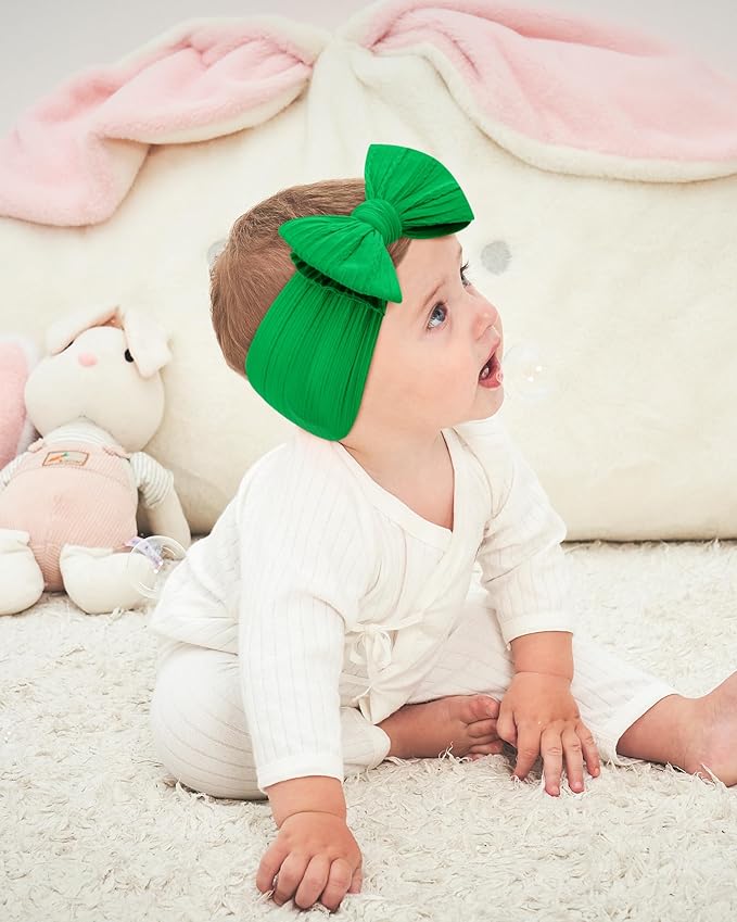 jollybows 3PCS Baby Christmas Bow Headbands Soft Nylon Baby Girl Headbands for Newborn Infant Toddler Kids Cute Bow Wide Hairbands Hair Accessories(White Green Red-Merry Christmas)