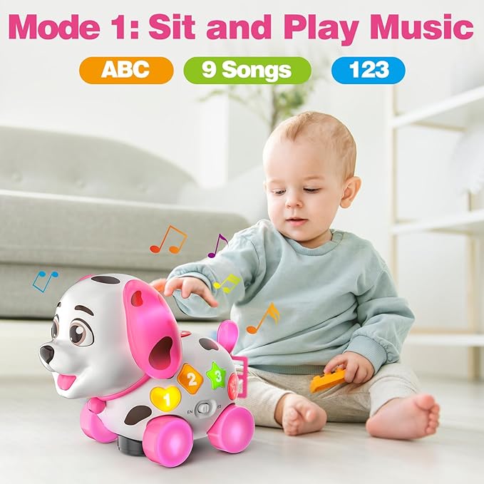 Musical Baby Toys 6-12 Months, 1st Birthday Girl Gifts for One Year Old, 6 7 8 9 10 12-18 Months Toy for Baby Gift, Bilingual Crawling Walking Puppy Toy for 1 Year Old, ABC,123s, Music