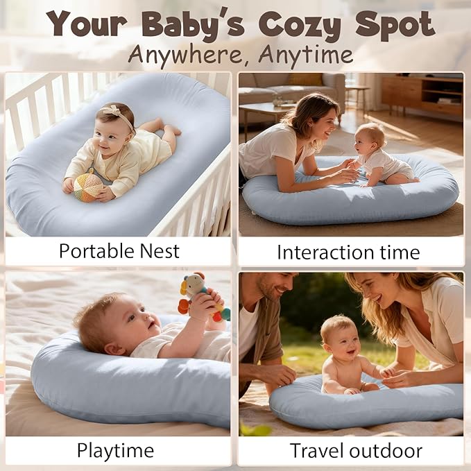 Extra Large Baby Lounger – 37 Inch, Infant Lounger with 3D Breathable Grid Mesh – Safe Envelope Cover (No Zippers) – Soft Baby Lounger for Supervised Floor & Travel Use