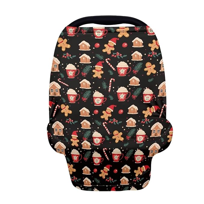AFPANQZ Christmas Gingerbread Nursing Cover Breastfeeding Scarf Baby Car Seat Covers for Boys Girls Infant Carseat Canopy Stretchy Breathable Multi-Use Cover Up