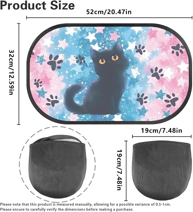 Bulopur 2 Pack Black Cat Back Window Sun Shades for Car Glare Shield Protection Side Window Screens Easy to Install UV Protection Breathable Universal for Cars SUV Truck