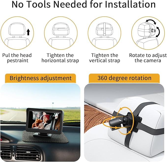 Itomoro Baby Car Camera, Easily Install Baby Car Mirror 1080P Clear Car Baby Camera for Rear Facing Seat Backseat 4.3 inch Display