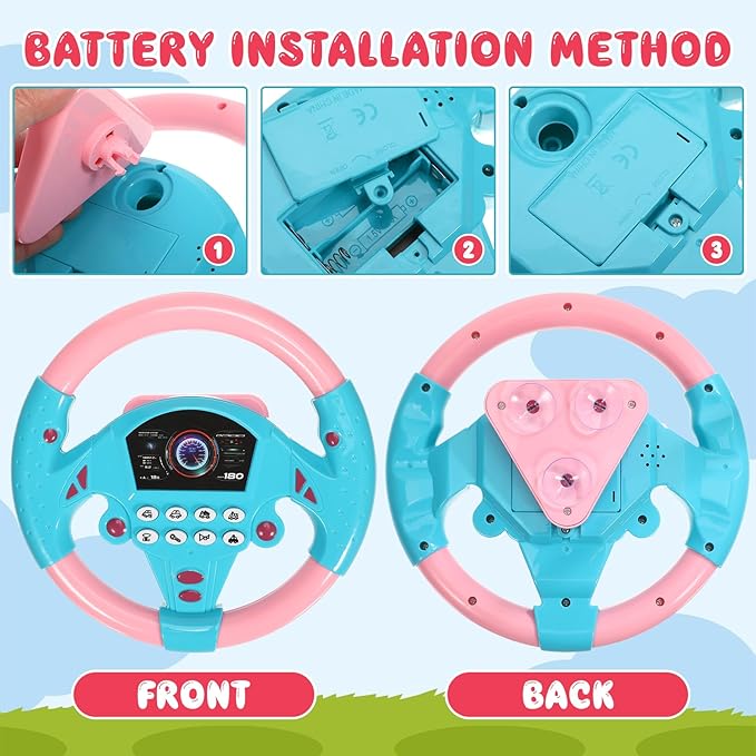 TOYANDONA Toddler Steering Wheel Toy for Kids Simulated Driving Controller Electric Early Learning Educational Musical Toy Pretend Driving Seat for Children Boys and Girls 4 5 6 Years Old