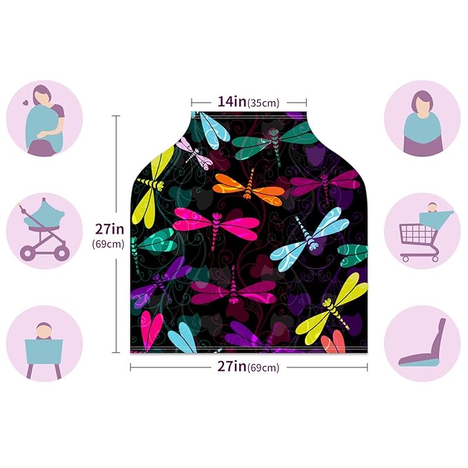 Baby Car Seat Stroller Covers Dragonflies Blue Yellow Rosy Nursing Cover Breastfeeding Scarf Soft Breathable Stretchy Coverage Carseat Canopy Cover for Boys and Girls Soft Breathable Multi Use