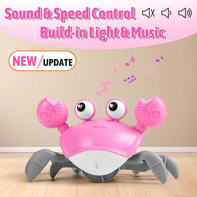 Hirger Crawling Crab Baby Girl Toy, Dancing Walking Infant Toy for Tummy Time, Sensory Toy for 3-6-12-18 Months Babies & Toddlers 1-2-3, Musical Birthday Gift