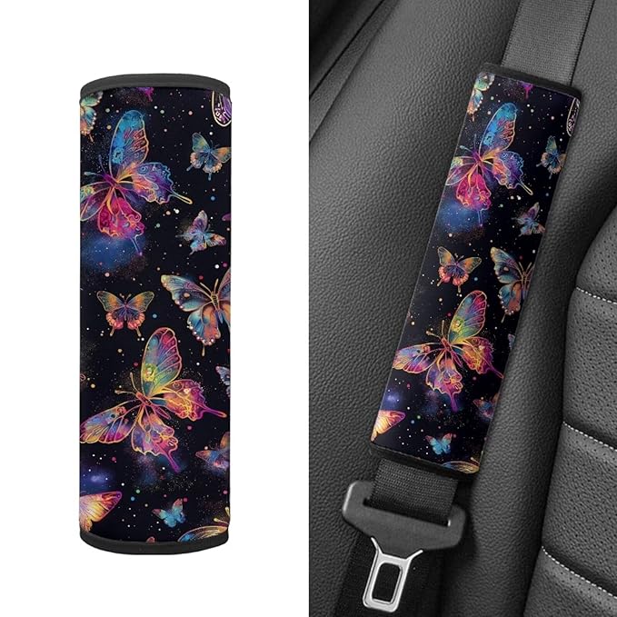 Biyejit Colorful Butterfly Car Seat Strap Covers for Kids Baby, Anti-Slip Soft Car Seat Strap for All Car Seats, Stroller, Pushcar, Backpack Shoulder Pads