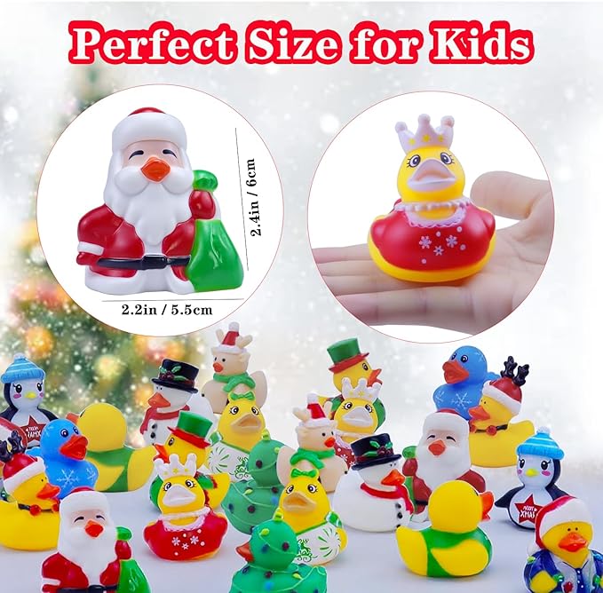 Christmas Rubber Ducks Bath Toys for Kids Boys Girls Toddlers, 2 Inch Christmas Stocking Stuffers Holiday Rubber Ducks Bath Toys Duckies Party Favors Gifts (12 Pack)