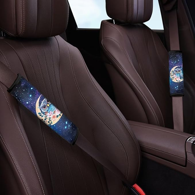 Biyejit Galaxy Owls Universal Car Seat Belt Pads Cover Shoulder Strap Covers for Car & Bag 2 Packs, Helps Protect Your Neck and Shoulder from The Seat Belt Rubbing