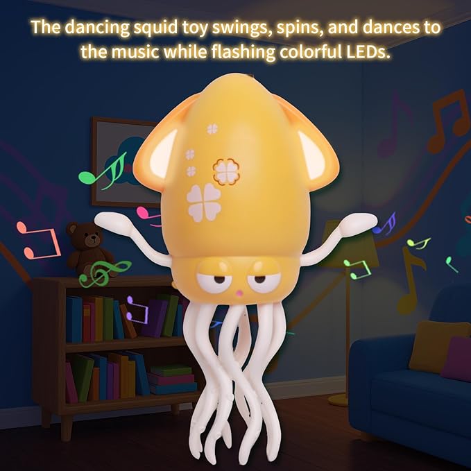 DYALE Dancing Squid Baby Toy, Dancing Music Squid Baby Toys for Ages 3 and Up for Kids,Yellow