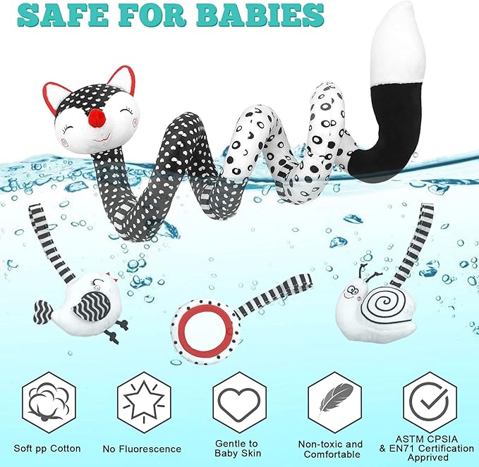 XIXILAND Car Seat Toys for Babies 0-6 Months & Black and White Baby Toys, Baby Toys 0-3 Months Developmental Infant Toys, High Contrast Baby Toys for Crib Mobile, Baby Toys Gift for 0 3 6 9 12 Months