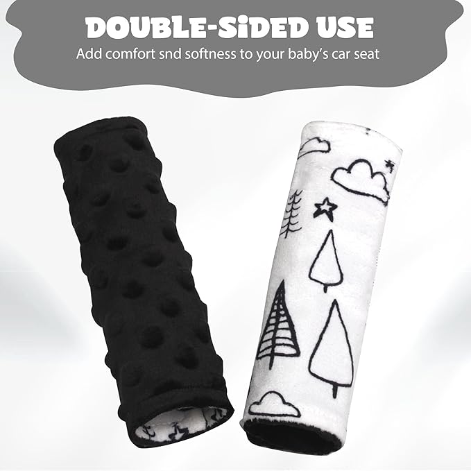Car Seat Strap Covers for Babies Soft Car Seat Belt Covers, Mink Car Seat Straps Shoulder Pads for Boys and Girls, Black